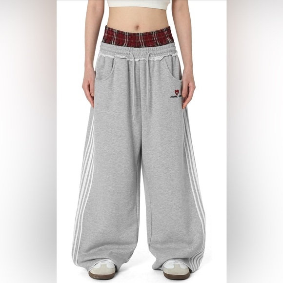 Aelfric Eden Baggy Wide Leg Sweatpants for Women Plaid Patchwork Sweat Pants - Picture 1 of 7